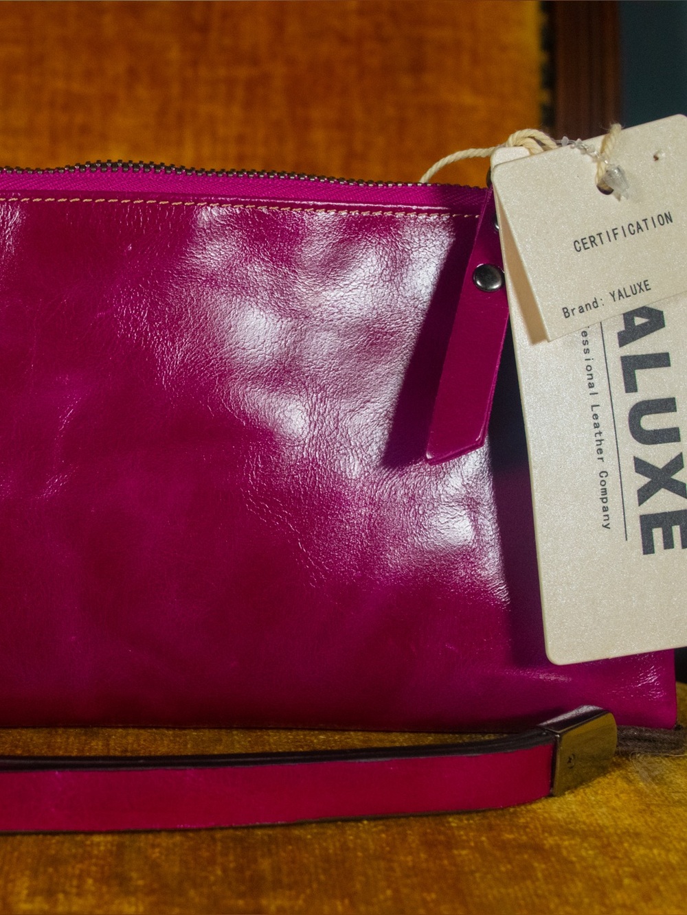 Yaluxe Magenta Leather Wristlet - Picture 2 of 5